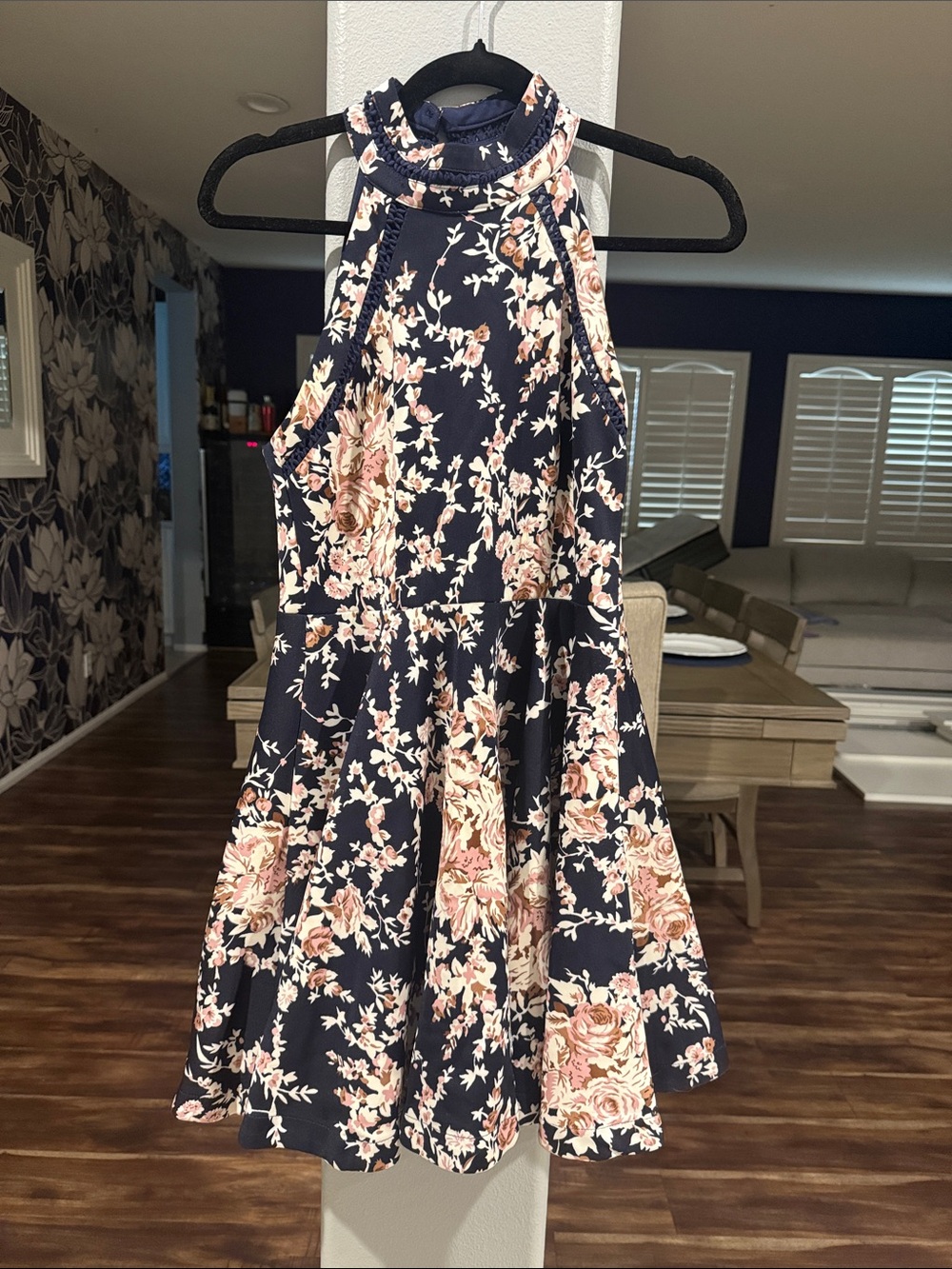 B Darlin Navy Floral Halter Fit-and-Flare Dress